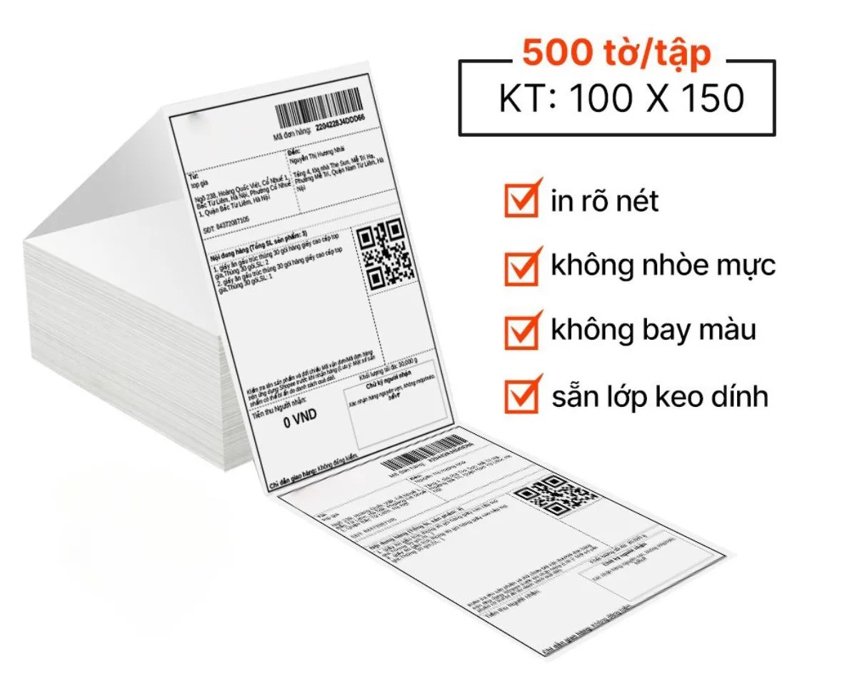 Giấy in nhiệt A6 100x150mm - Decal nhiệt tự dính 500 tờ/tệp